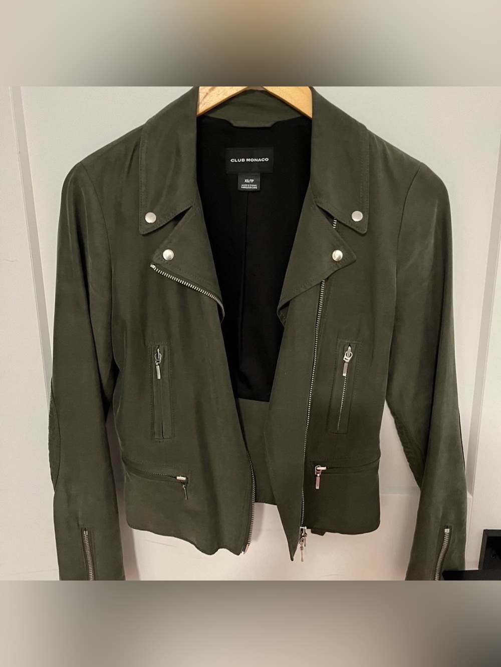 Club Monaco  Karpri Olive Green 
Moto Jacket Asymmetric Zip Biker
Coat  Sz S EUC - Picture 11 of 13